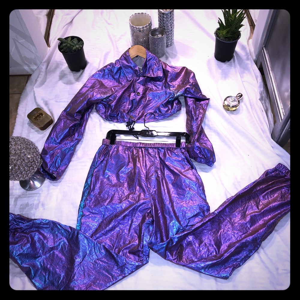 Iridescent metallic purple jogger set